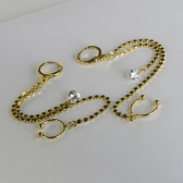 Brinco Argolinha Corrente com Ponto de Luz e Piercing Fake Banhado em Ouro 18k - Dourado