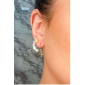 Brinco Argolinha com Cruz Banhado em Ouro 18k - Dourado