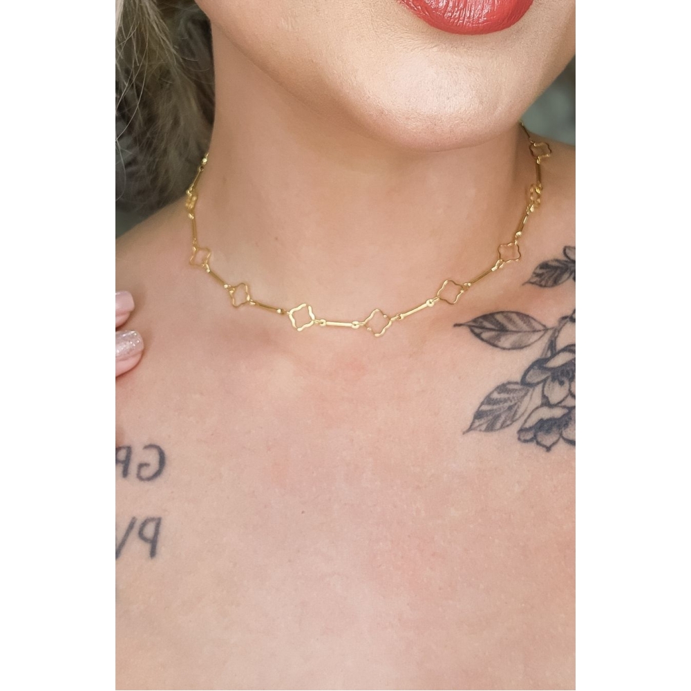 Colar Curto Flor Vazada Banhado em Ouro 18k - Dourado