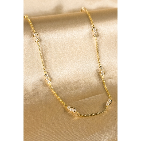 Colar com Corrente de Mini Pérolas Banhado em Ouro 18k - Dourado