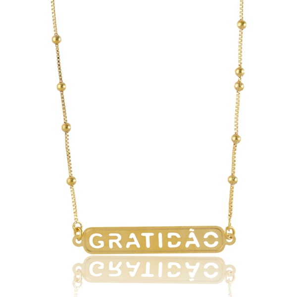 Colar com Corrente e Pingente Gratidão Banhado em Ouro 18k - Dourado