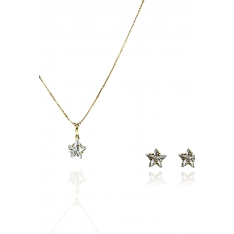 Conjunto Estrelas com Zircônia Banhado em Ouro 18k