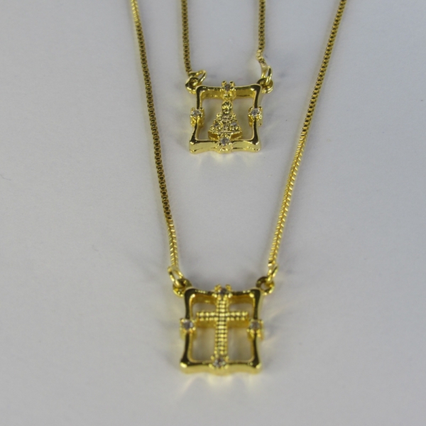 Escapulário Nossa Senhora Aparecida Com Zircônia Banhado em Ouro 18k - Dourado