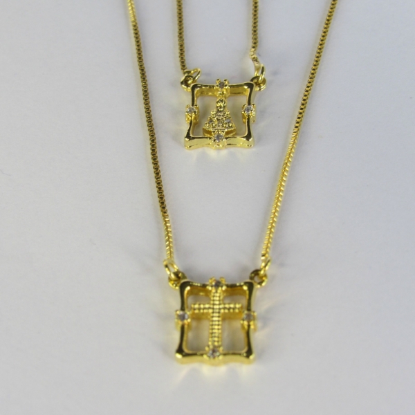 Escapulário Nossa Senhora Aparecida Com Zircônia Banhado em Ouro 18k - Dourado