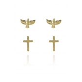 Duo de Cruz e Espírito Santo Banhado em Ouro 18k - Dourado