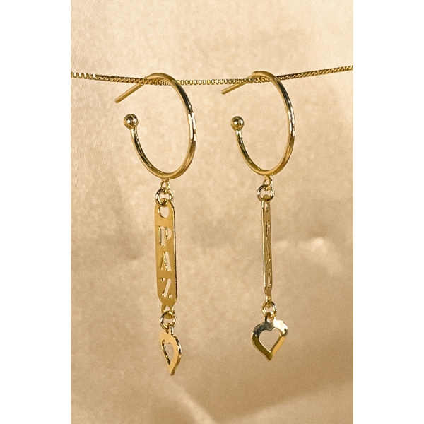 Brinco Argola Médio com Pingente Esotéricos Banhado em Ouro 18k - Dourado