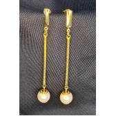 Brinco Fio Trabalhado com Perola na Ponta Banhado em Ouro 18k - Dourado