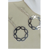 Brinco com fio e Círculo com Arcos Banhado em Ródio Branco - Branco