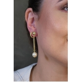 Brinco Médio com Fio Pérola Banhado em Ouro 18k - Dourado