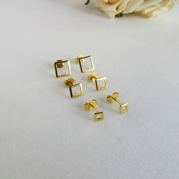 Trio de Brincos Quadrados Banhado em Ouro 18k - Dourado