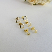Trio de Brincos Quadrados Banhado em Ouro 18k - Dourado