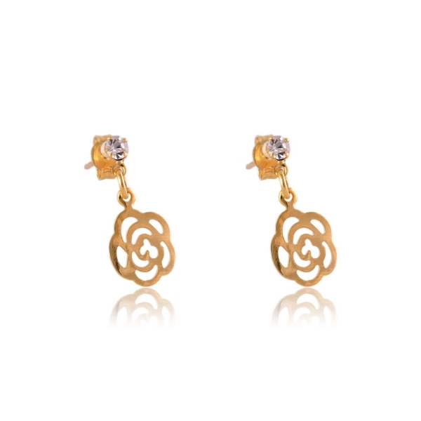 Brinco Pequeno de Flor Vazada com Zircônia Banhado em Ouro 18k - Dourado