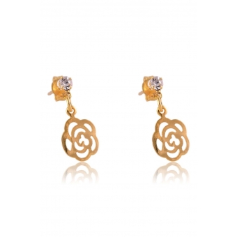 Brinco Pequeno de Flor Vazada com Zircônia Banhado em Ouro 18k