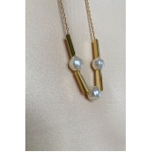 Colar Pérola e Retângulo Banhado em Ouro 18k - Dourado