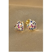 Brinco Pequeno de Coração com Zircônias Colorido Banhado em Ouro 18k - Dourado