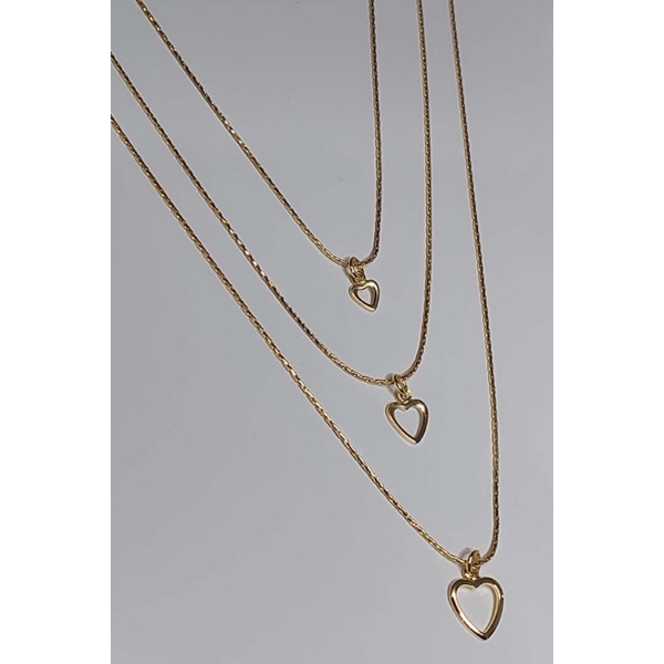 Colar Triplo de Corações Vazados Banhado em Ouro 18k - Dourado