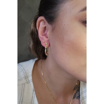 Brinco Corrente de Zircônias Coloridas Sortidas Banhado em Ouro 18k