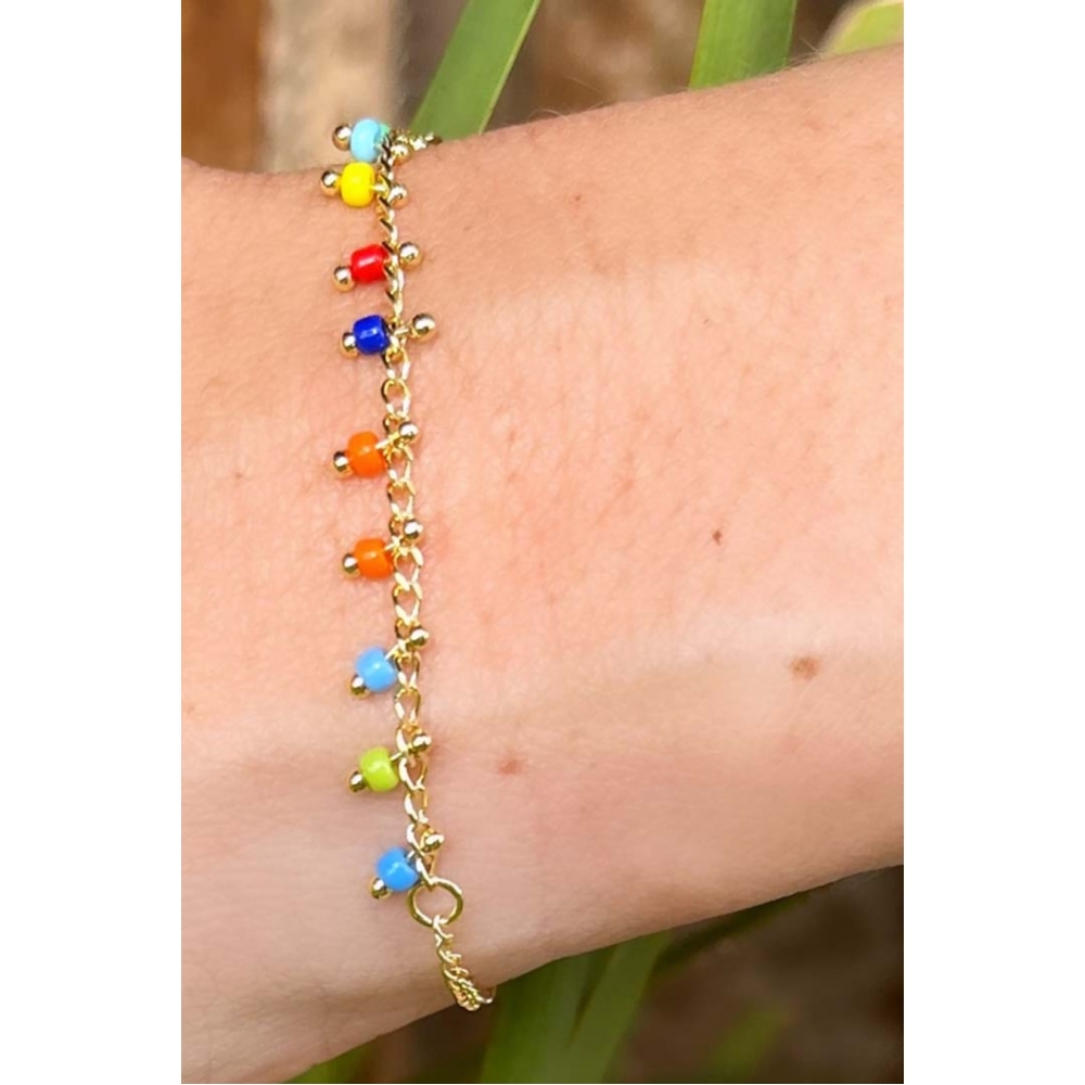 Pulseira Infantil de Pedrinhas Coloridas Banhado a Ouro 18k - Dourado