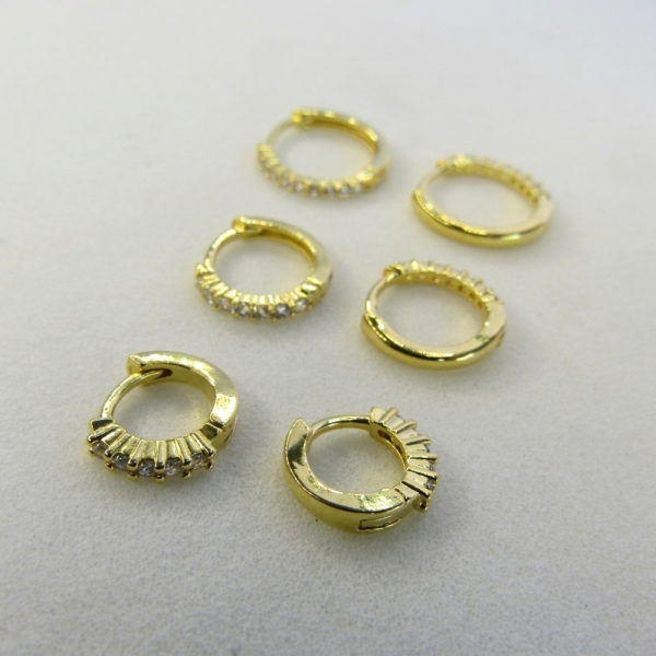 Trio de Brincos de Argolinha Fino Banhado em Ouro 18k - Dourado