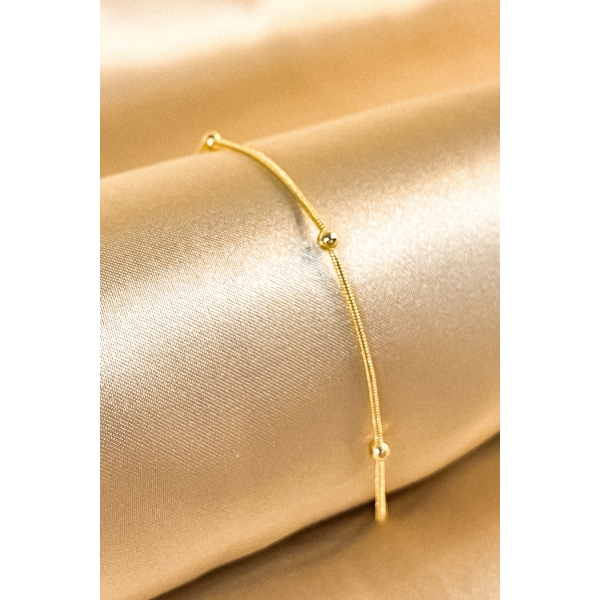 Pulseira Corrente Lisa com Bolinhas Banhado em Ouro 18k - Dourado