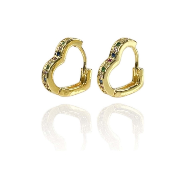 Brinco De Coração Com Micro Zircônia Incrustada Banhado em Ouro 18k - Dourado