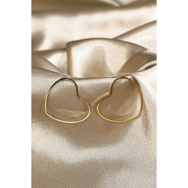 Brinco Médio com Coração Vazado Horizontal Banhado em Ouro 18k - Dourado