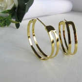 Brinco Argola Media Dupla Vazada Banhado em Ouro 18k - Dourado