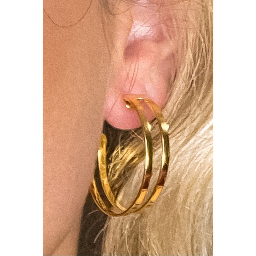 Brinco Argola Media Dupla Vazada Banhado em Ouro 18k - Dourado