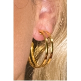 Brinco Argola Media Dupla Vazada Banhado em Ouro 18k - Dourado