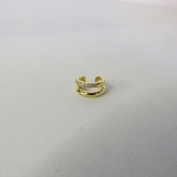 Piercing Fake Duas Tiras Lisa e Outra com Zircônias Banhado em Ouro 18k