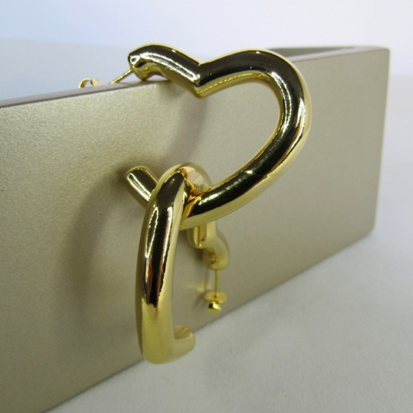 Brinco Argola de Coração Grossa Banhado em Ouro 18k - Dourado