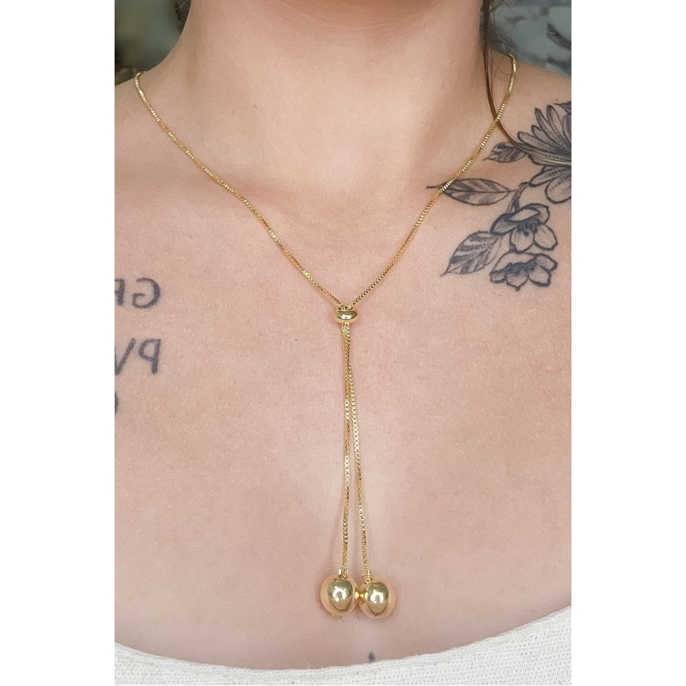 Colar Regulável com Bolas na Ponta Banhado em Ouro 18k - Dourado