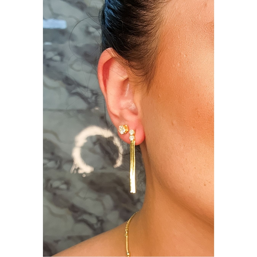 Brinco de Fita com Zircônia Banhado em Ouro 18k - Dourado