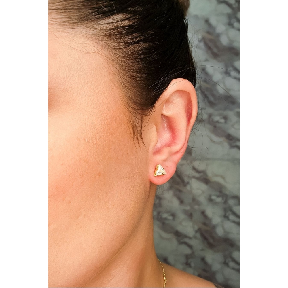 Brinco Triângulo de Zircônia Banhado em Ouro 18k - Dourado