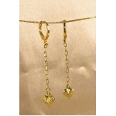 Brinco Argolinha com Corrente e Coração Banhado em Ouro 18k - Dourado