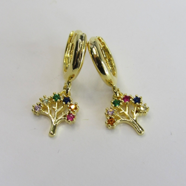 Brinco Argolinha De Árvore da Vida Banhado em Ouro 18k - Dourado