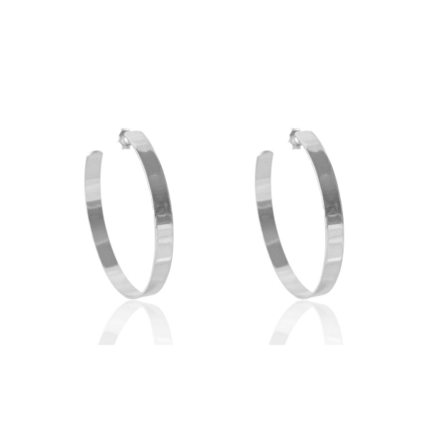 Brinco Argola Grande Grossa Clássica Banhado em Ródio Branco - Branco