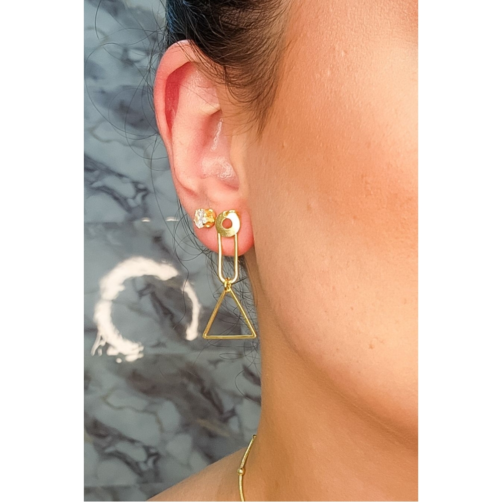 Brinco Médio com Formas Geométricas Banhado em Ouro 18k - Dourado