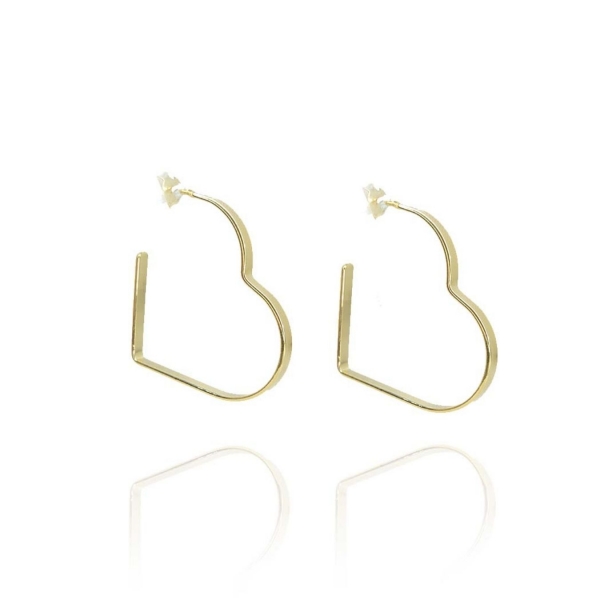 Brinco Argola em Forma de Coração Lateral Larga Banhado em Ouro 18k - Dourado