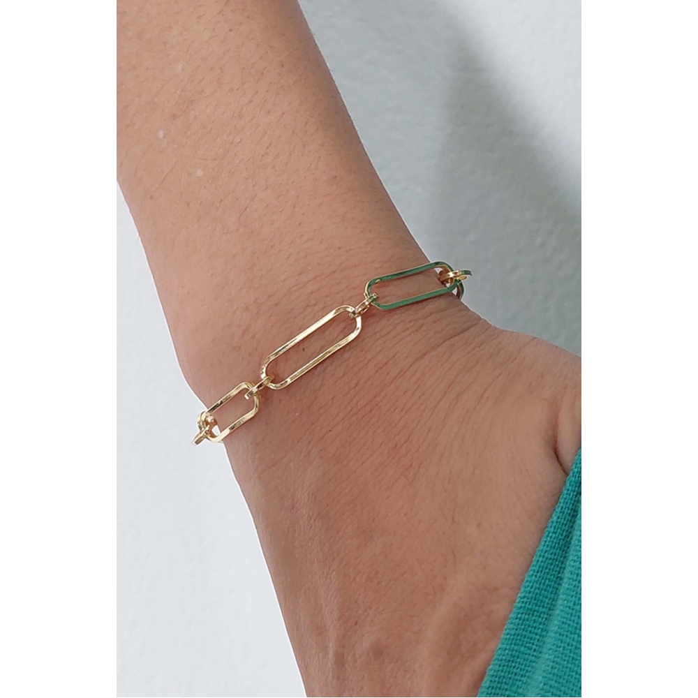 Pulseira de Elos Intercalados Com Círculo Banhado em Ouro 18k - Dourado