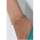 Pulseira de Elos Intercalados Com Círculo Banhado em Ouro 18k - Dourado