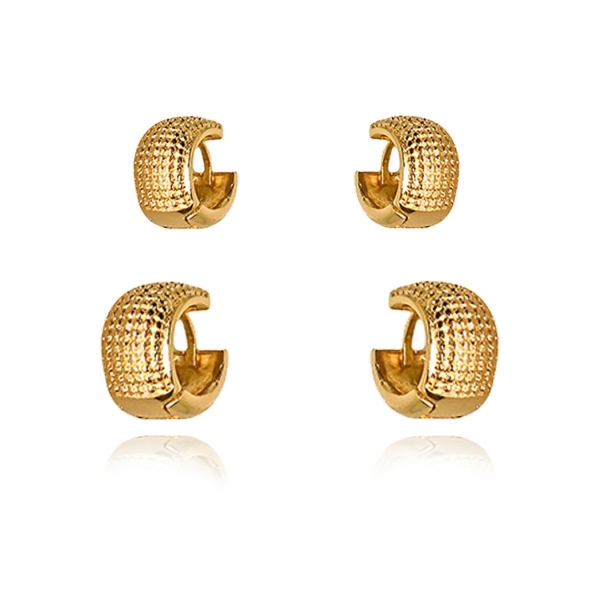 Duo de Argolas Grossas Trabalhadas Banhado em Ouro 18k - Dourado