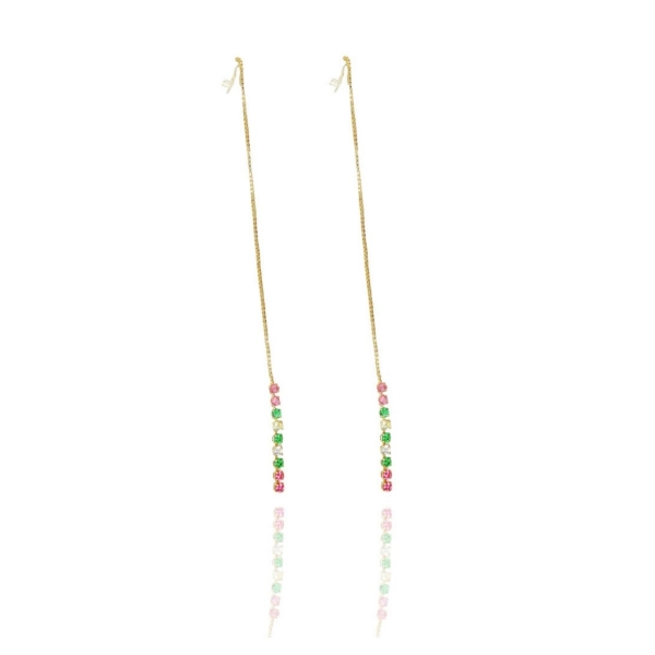 Brinco Fio de Corrente de Zircônias Coloridas Sortidas Banhado em Ouro 18k - Dourado