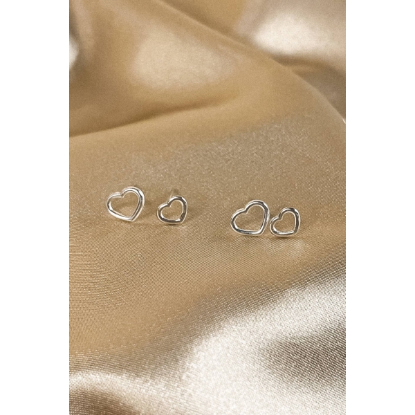 Duo Coração Vazado em Prata 925 - Prateado