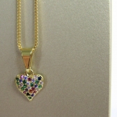 Colar Pingente Coração com Zircônia Multicolor Banhado em Ouro 18k - Dourado