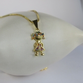 Colar Pingente Menina com Zircônia Colorida Banhado em Ouro 18k - Dourado