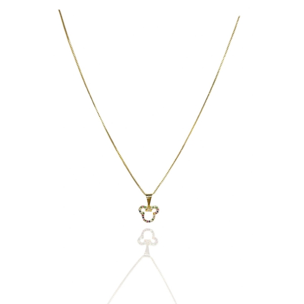 Colar Com Pingente Do Mickey De Zircônia Colorida Banhado em Ouro 18k - Dourado