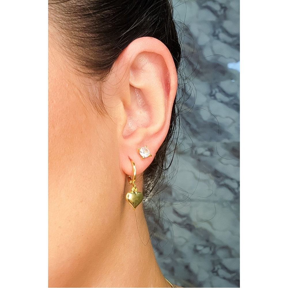 Brinco Argolinha com Coração Grande Banhado em Ouro 18k - Dourado