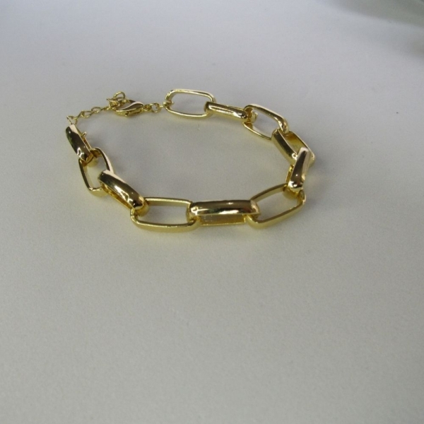 Pulseira de Elos Intercalados Grandes Banhados a Ouro 18k - Dourado