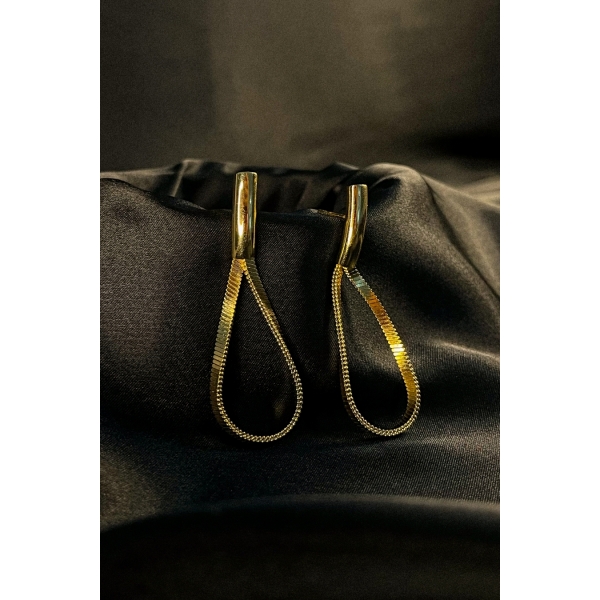 Brinco Gota Com Corrente Banhado em Ouro 18k - Dourado